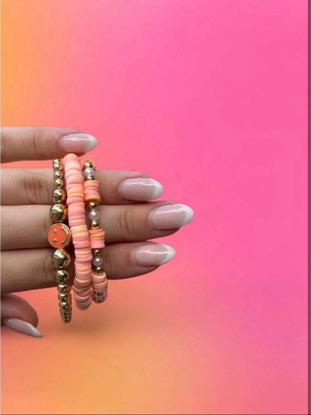 Peach and Gold Stacked Beaded Bracelet Set